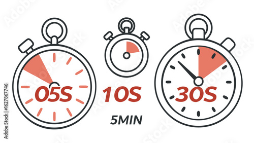Illustration showing three timers with different durations five seconds to five minutes