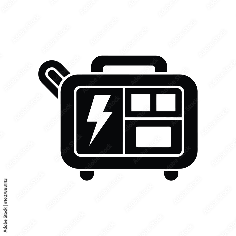 Portable generator icon with lightning bolt symbol and power outlets Portable generator icon with lightning bolt symbol and power outlets