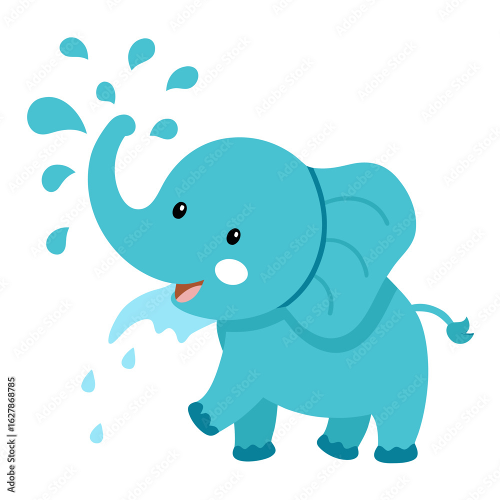 Obraz premium Baby elephant splashing water with its trunk animal vector icon on white background.