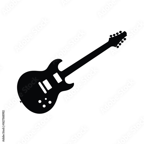 Black silhouette of an electric guitar on a white background