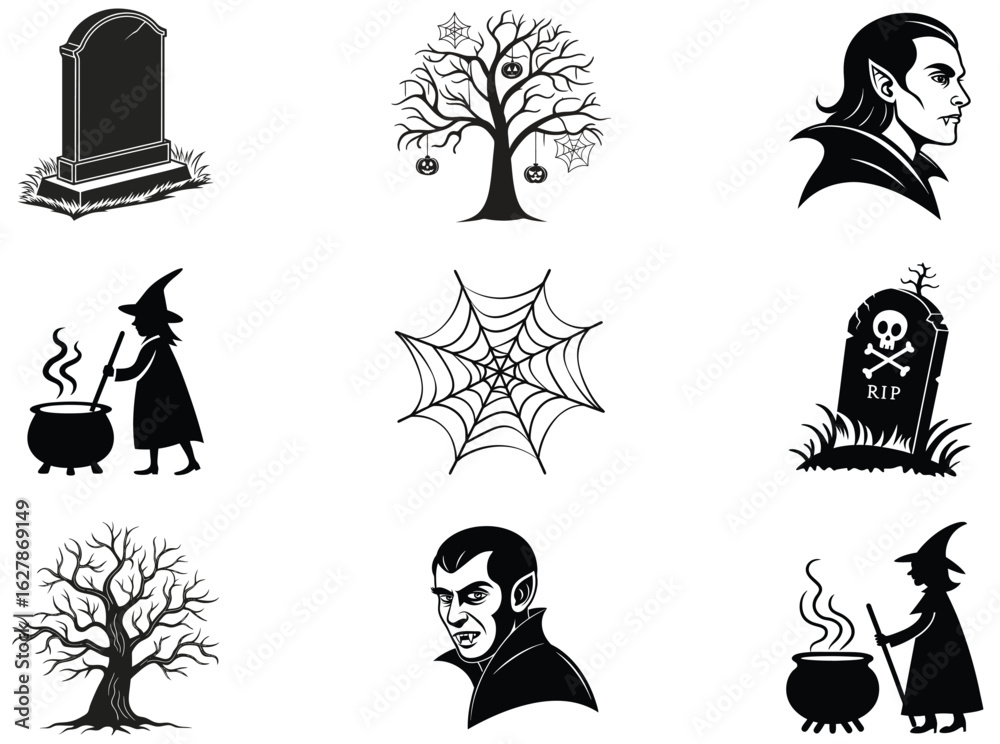 Fototapeta premium Halloween Festival Elements in Simple Black Silhouette