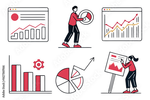 Business analytics and data visualization icons for growth and strategy