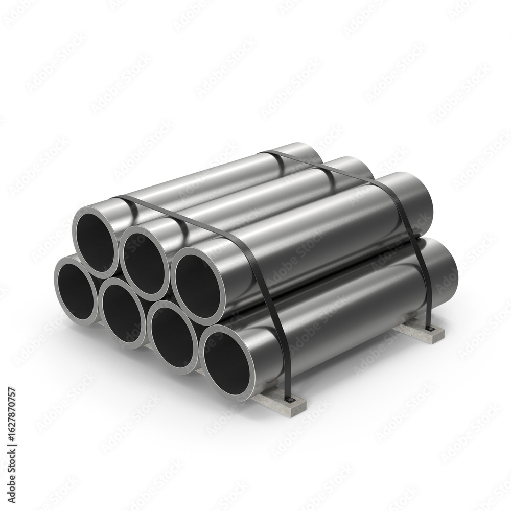 Fototapeta premium Stack of Steel Pipes on Pallet Isolated on Transparent Background