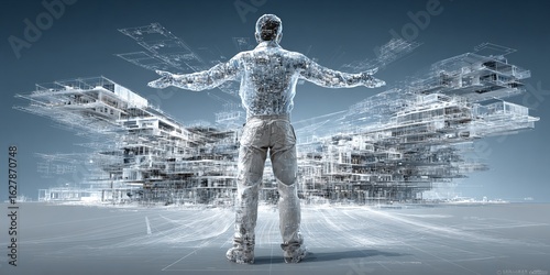Arquitecto ante proyección holográfica de ciudad