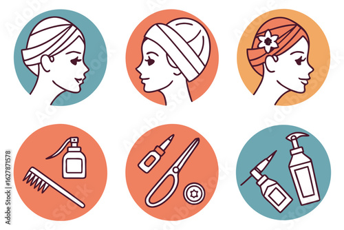 Set of icons for hair care and beauty salon services