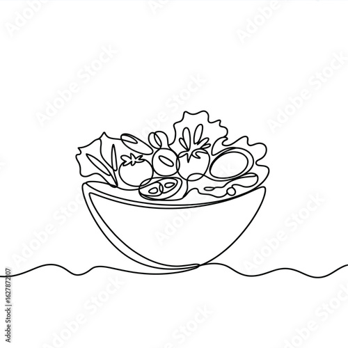 Simple line drawing of a fresh salad in a bowl