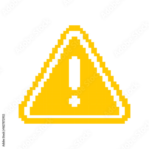 Warning Sign templates in pixel art style. Yellow and black hazard symbols. Danger, attention, labels. Isolated on white background.