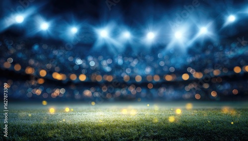 Night stadium, blurred lights, bokeh effect
