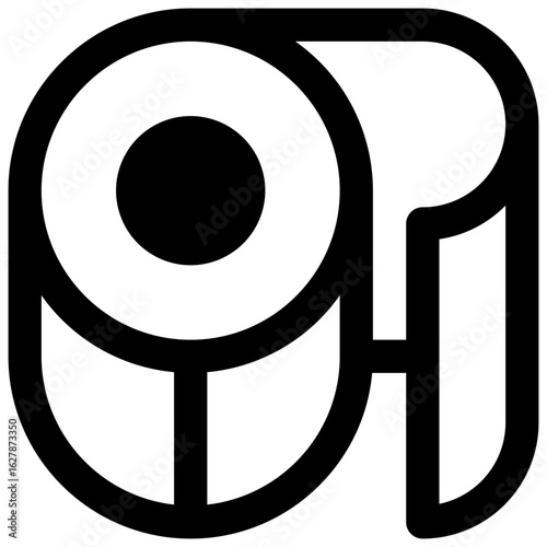 Toilet paper. Outlined stroke vector icon with black-filled details.