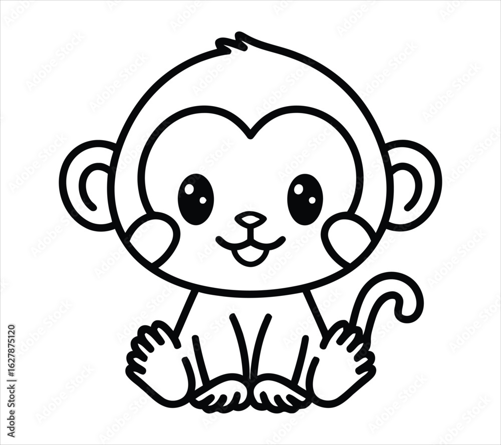 Fototapeta premium Smiling Monkey Clipart – Clean Black and White
