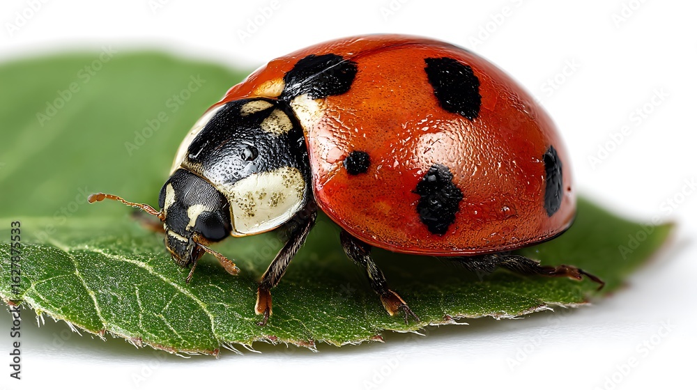 Obraz premium ladybug on green leaf isolated on the white background 