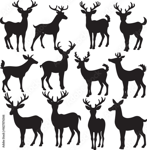 Collection of silhouetted deer in various poses