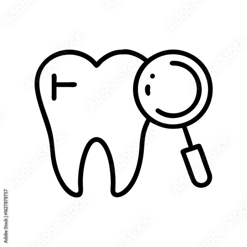 Tooth icon with magnifying glass for private healthcare concept  