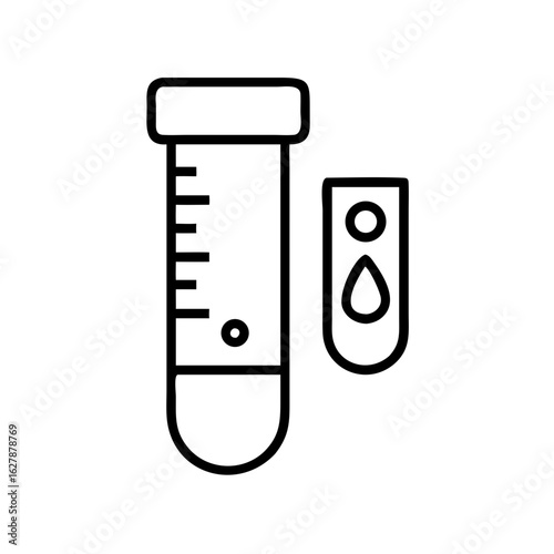 Blood test tube and droplet icon for private healthcare concept  