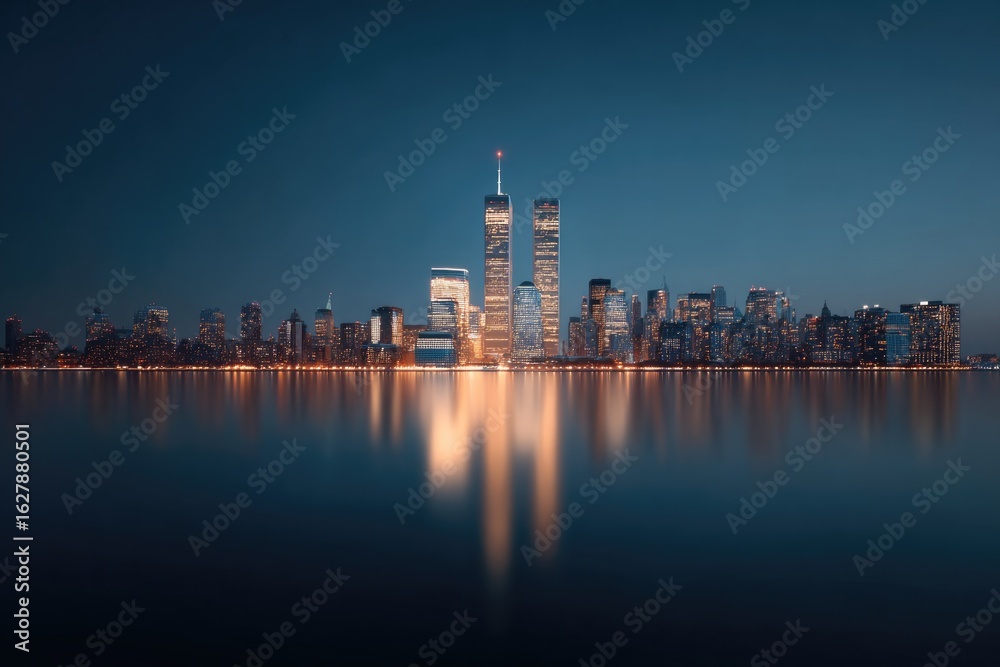 Fototapeta premium Stunning skyline at dusk, reflecting memories of resilience and