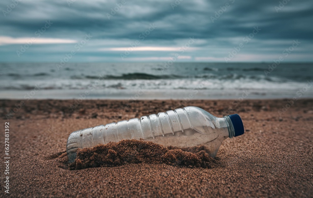 Obraz premium A plastic bottle lying on the beach