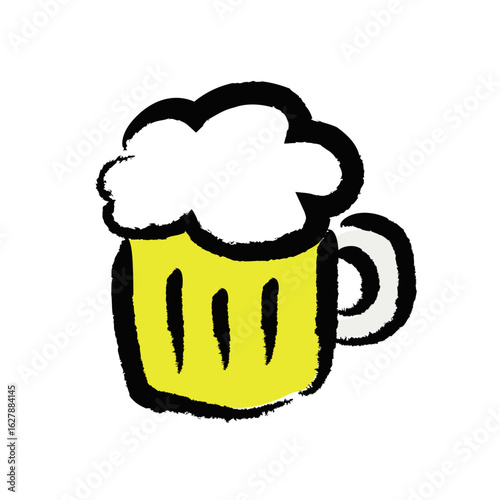 筆で描いた、ビールジョッキのアイコン・ロゴ・イラスト, Beer mug icon, logo, illustration drawn with a brush
