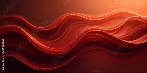 Abstract red wave background with flowing silk texture and smooth satin fabric design pattern