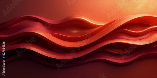 Red abstract wave background with flowing silk texture and smooth satin fabric design pattern