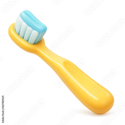 A charming stylized 3D toothbrush with soft blue and white bristles, perfect for dental health.