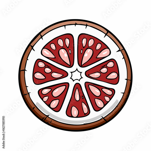 Artistic citrus illustration showcasing a sliced grapefruit with detailed inner sections
