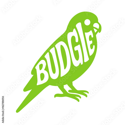Green budgie silhouette with text logo design  