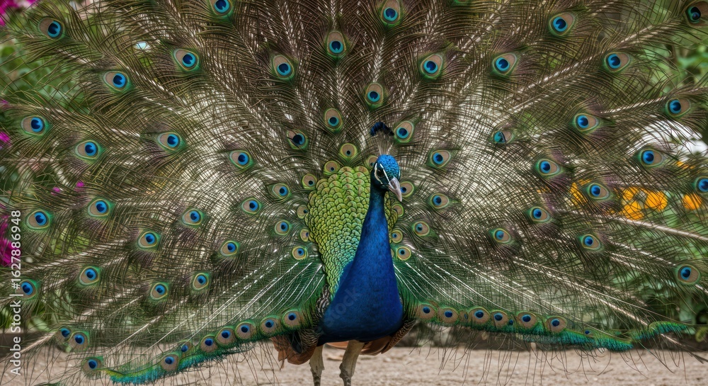 Naklejka premium Peacock with vibrant plumage
