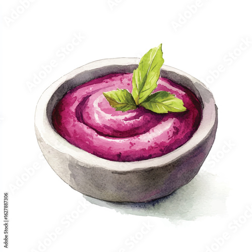 a cute Beetroot hummus served in a small stone bowl