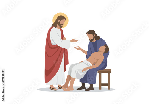 Jesus Christ Raising a Dead Man Biblical Scene Illustration.