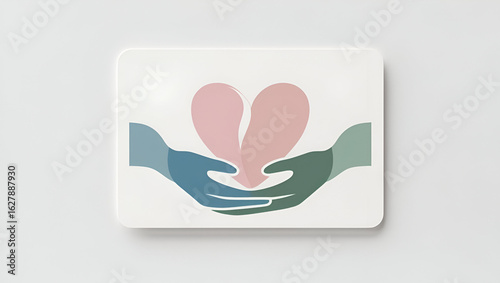 A charity donation gift card with hands and heart symbol displayed on a clean white background in kindness