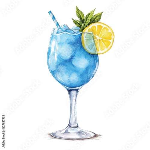 a cute Blue lagoon cocktail with lemon twist