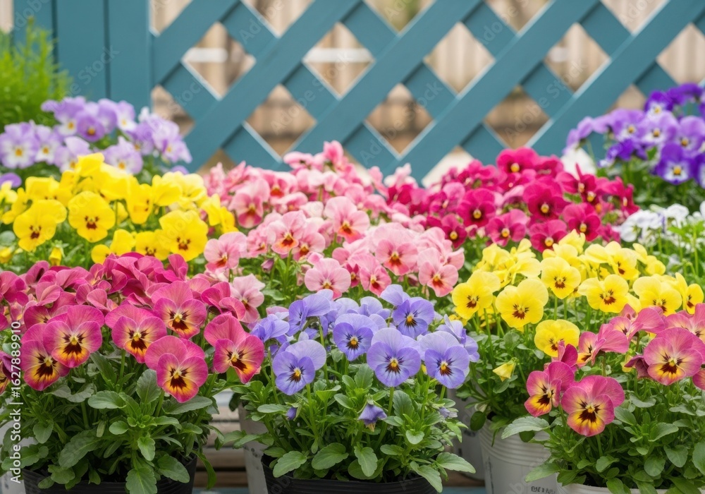 Fototapeta premium A colorful display of pansies in a garden setting