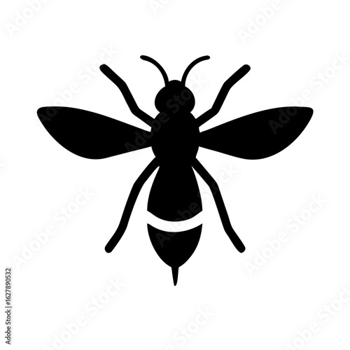 Black bee silhouette isolated on white background