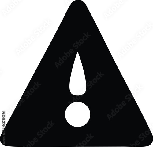A stark black triangle with a white exclamation mark inside symbolizing a warning or alert signifying caution and potential danger ahead