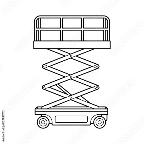 Scissor lift aerial work platform line drawing illustration