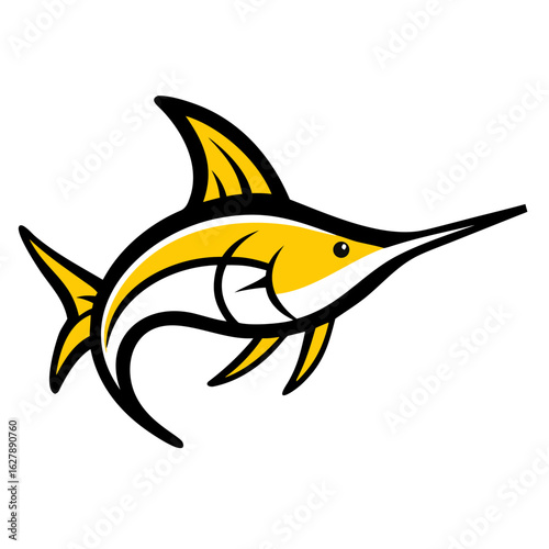 Stylized marlin fish isolated on white background