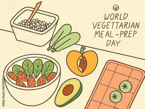 World Vegetarian Meal Prep Day illustration with healthy food and meal plan