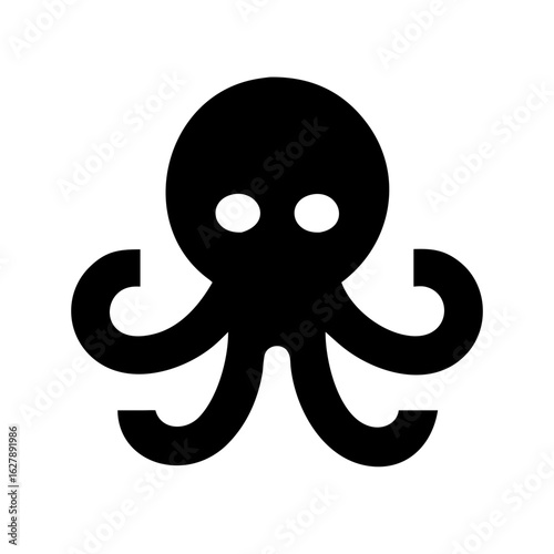 Black octopus silhouette icon isolated on white background