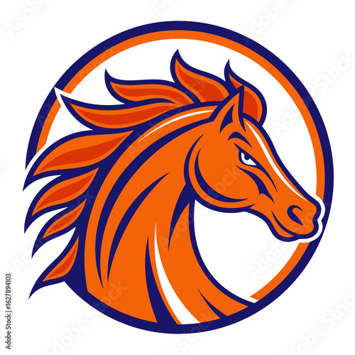 Mustang, Orange and Blue, round logotype