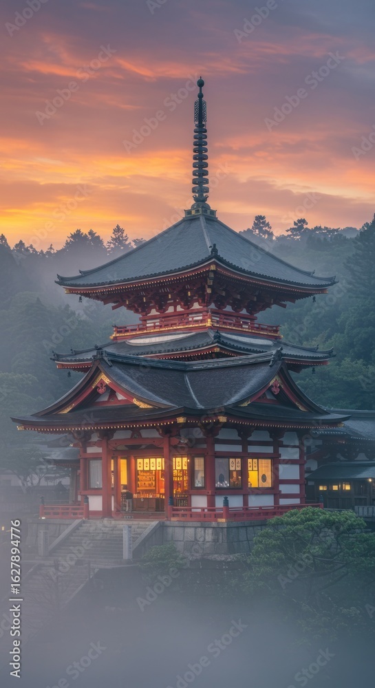 Naklejka premium Sunrise over ancient temple
