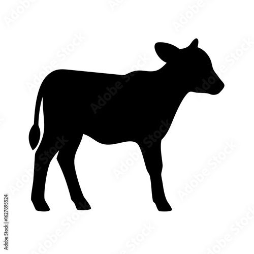 Silhouette of a young calf isolated on white background