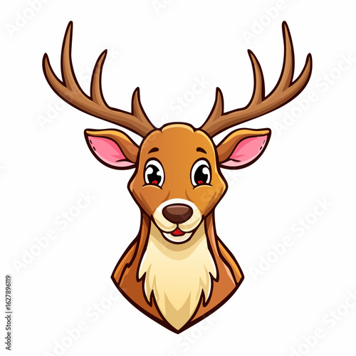 Cartoon deer head with antlers, creating a friendly and cheerful illustration style