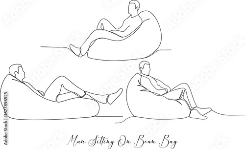 Man Sitting On A Bean Bag In Different Poses Minimalist People Icon Concept Continuous One Line Drawing
