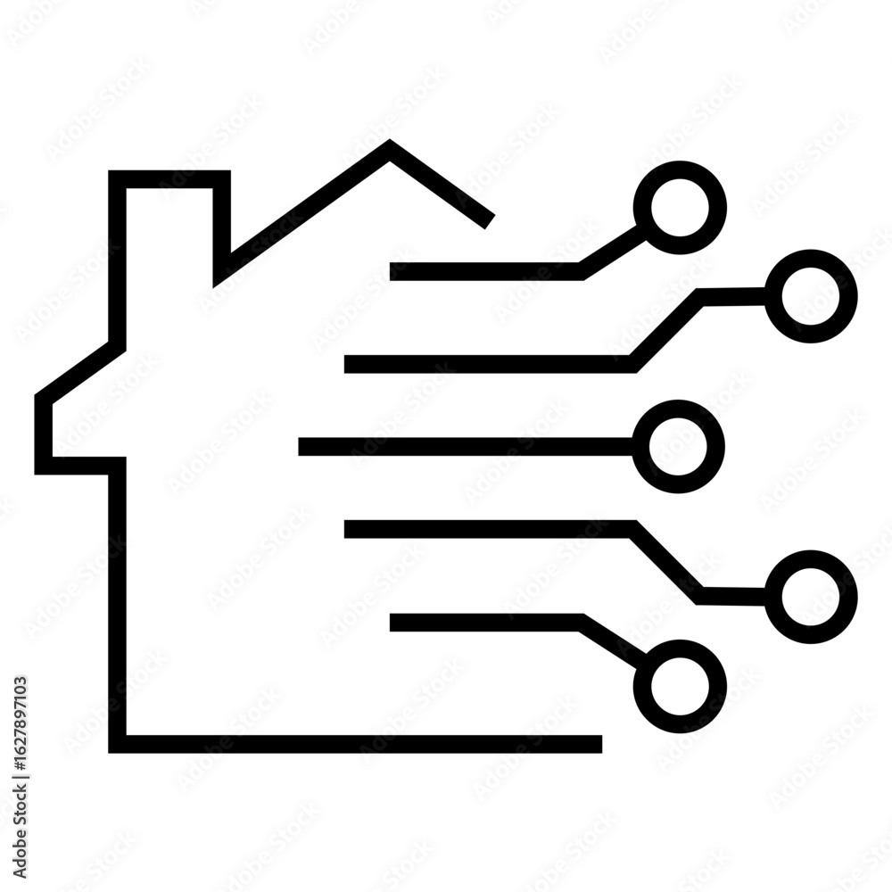 Logo casa digital. Tecnología electrónica. Icono casa con circuito digital con líneas 