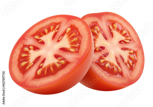 Wallpaper Mural Two fresh tomato halves isolated on transparent background, revealing their vibrant red flesh and juicy seeds, essential for cooking and recipes Torontodigital.ca