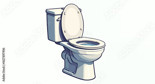 A clean, simple, and modern vector illustration of a white toilet with the seat up, perfect for hygiene, bathroom, and sanitation themed projects on a transparent background.