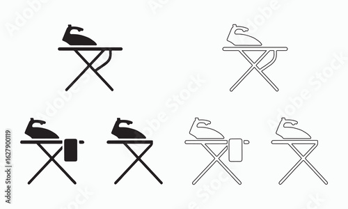 Set of Ironing Board Icons in Solid and Outline Styles
