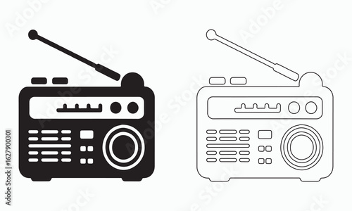 Retro Radio Icon in Black and White Outline
