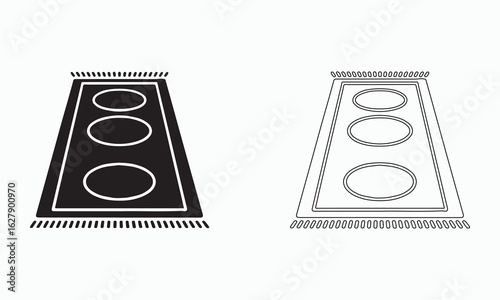 Simple Black and White Illustration of Two Prayer Rugs
