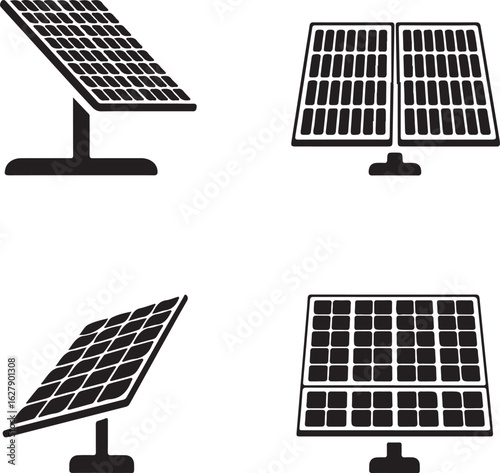 Solar Energy Panel Silhouettes – Minimal Vector Set